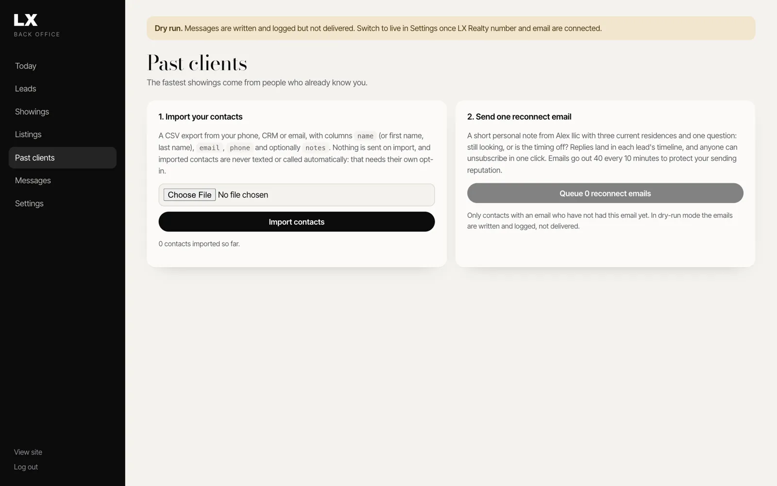 The past clients screen: import and reconnect